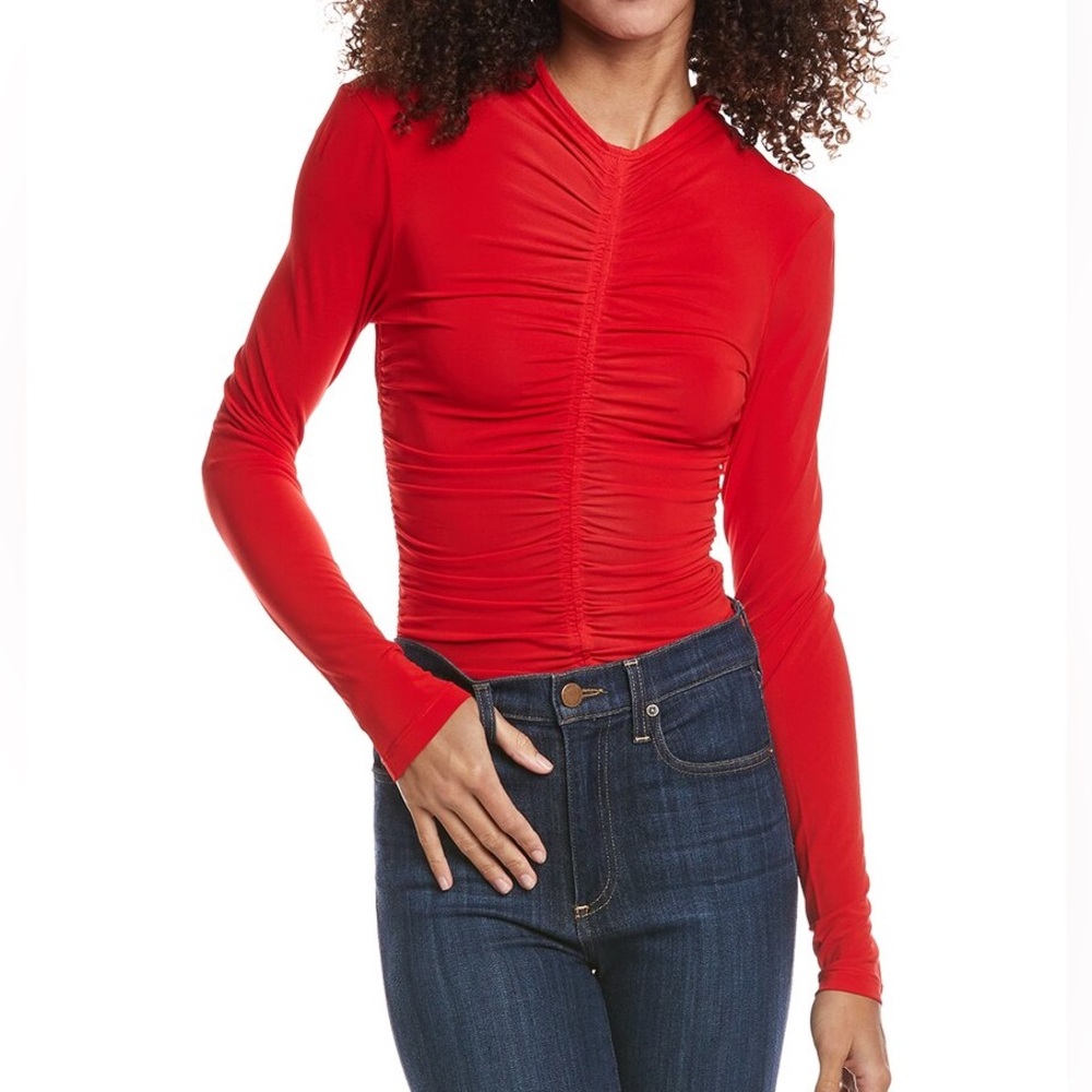 A.L.C. Red Long Sleeve Ruched Ansel Jersey Top Sz XS
